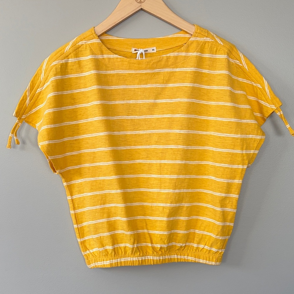 Marine Layer Blaine Cinch Tee Yellow‎ White Stripe Size XS Cotton Coastal Sail